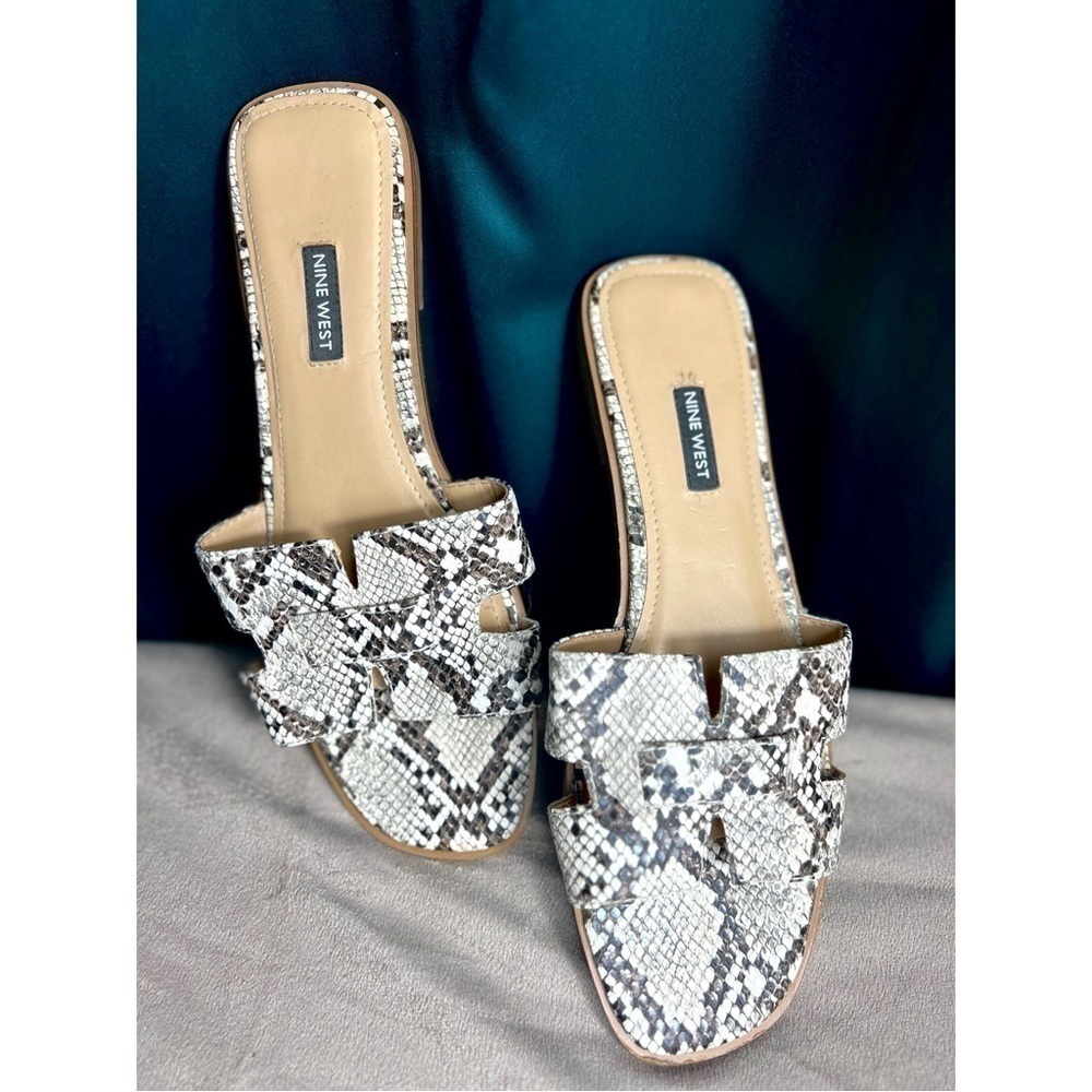 Nine West Grey Snake Faux Leather Gianna Slip-On Sandal Slides Size 10.5 M